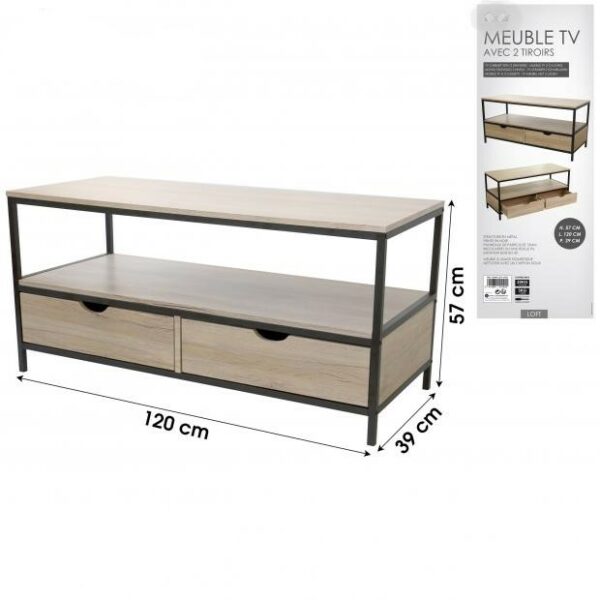 Meuble tv avec 2 tiroirs style moderne industriel