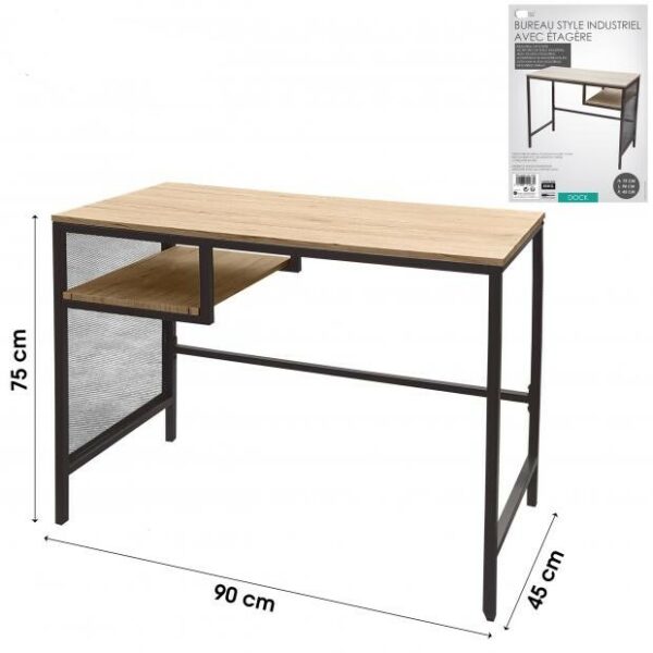 Bureau Style Industriel Dock Avec 1 Etagère Structure Bois et Métal
