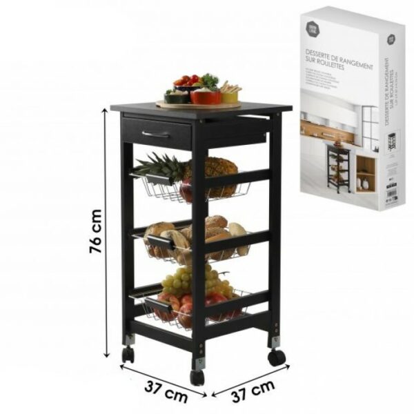 Desserte Chariot de Rangement de Cuisine Noir HAPYGOOD