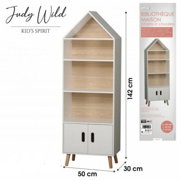 Bibliothèque Enfant Forme Maison 4 Etagères et 2 Portes