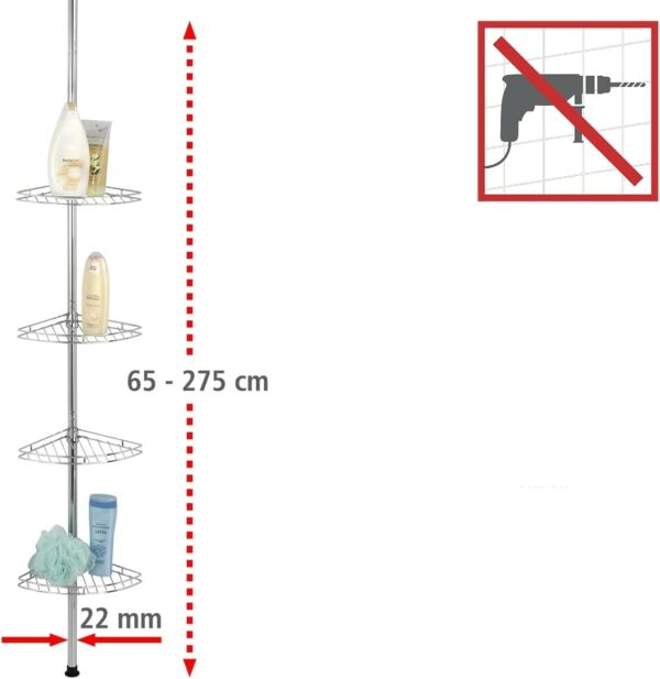 Colonne de douche D’angle 4 Étagères Télescopique Métal Chromé jusqu’à 2,75 m Hapygood