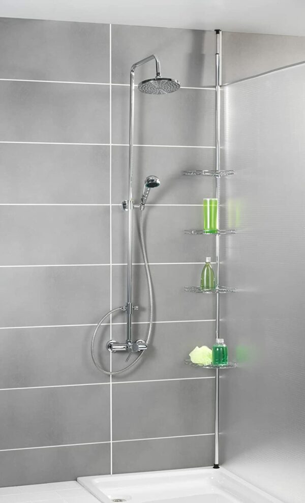 Etagère télescopique douche, 4 paniers de rangement acier inox chromé