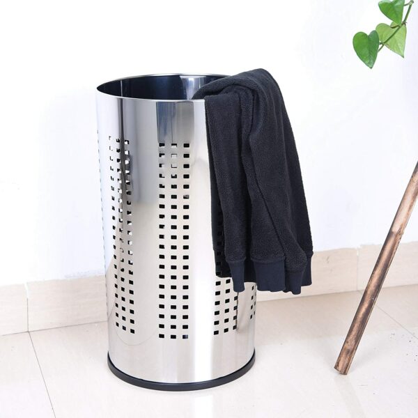 Coffre à linge ajouré en inox chromé 55 litres