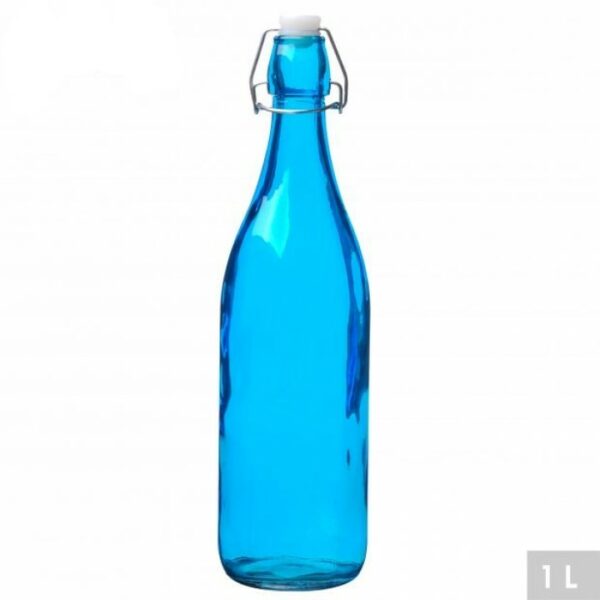 bouteilles BLEU Vintage Rétro en Verre Vide Avec Bouchon Mécanique hapygood à petit prix