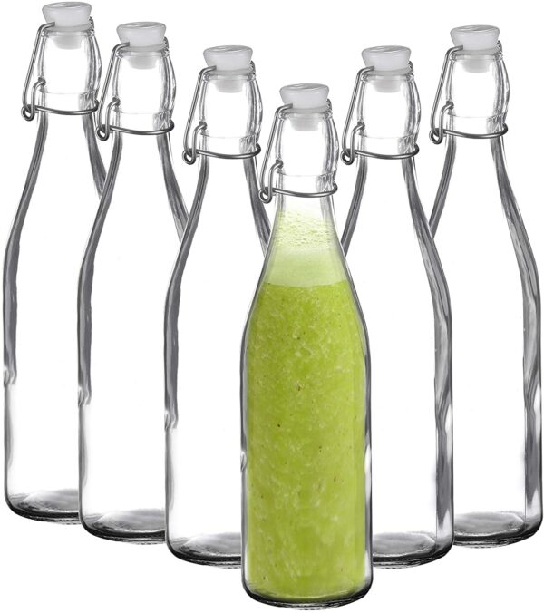 Lot de 6 Bouteilles en Verre Vide Transparente Avec Bouchon Mécanique 500 ml Réutilisable Rechargeable – H.27 x Dia.7 cm hapygood commerce en ligne