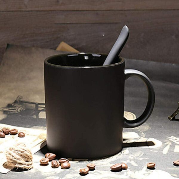 Mugs Bohème Mate Noir Vintage en Grès pour Petit Déjeuner avec Anse Tasse à Café, Chocolat, Thé 350 ml hapygood pas cher