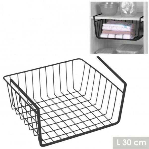 Panier de Rangement Etagère Suspendu en Métal Noir Empilable pour Cuisine Placard Bureau Salle de Bain Armoire Petit