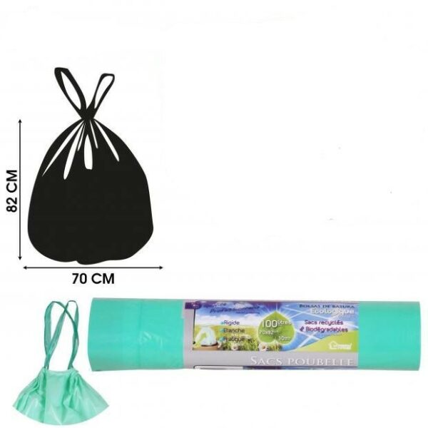 50 Sacs Poubelle 100 Litres Ecologiques Biodégradables Vert Avec Liens Coulissants soit 50 unités ( lot de 5 rouleaux ) Hapygood