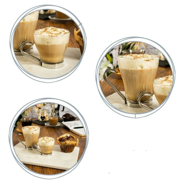Lot de 6 Tasses à Café Expresso Transparent NAPOLI Verre à Cappuccino VINTAGE avec Anse en Métal 8 cl hapygood vente en ligne commerce à petit prix