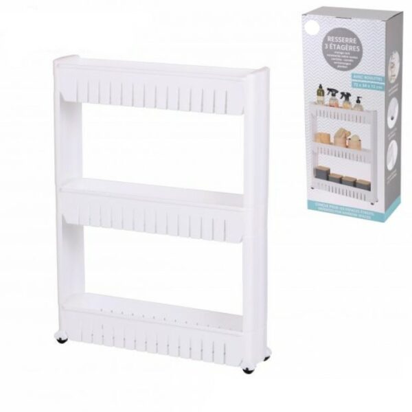 Chariot de Rangement Cuisine Blanc 3 Étagères Rack meuble à roulettes