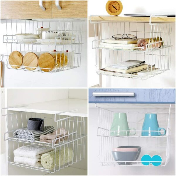 Panier de Rangement Etagère Suspendu en Métal Blanc Empilable pour Cuisine Placard Bureau Salle de Bain Armoire hapygood
