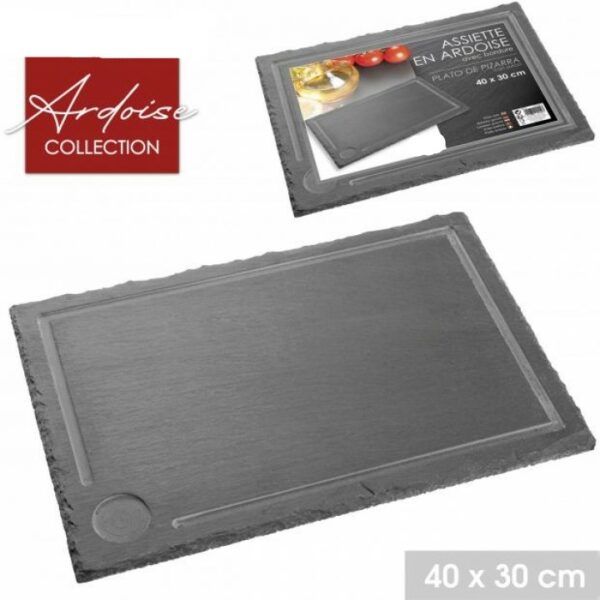 Lot de 2 Assiettes Plateaux en Ardoise Rectangulaire 40 x 30 cm Avec Protections Antidérapantes sur la Base hapygood