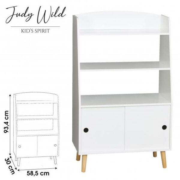 Meuble de Rangement Blanc Bibliothèque Enfant ou Armoire 3 Etagères Avec 2 Portes Coulissantes
