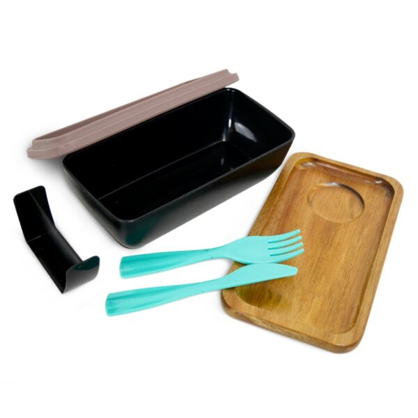 Lunch Box Écologique en Paille de Blé Noir Couvercle Bambou + Couverts inclus Boite à Sandwich Repas Déjeuner écologique – 20 x 10 x 5,5 cm