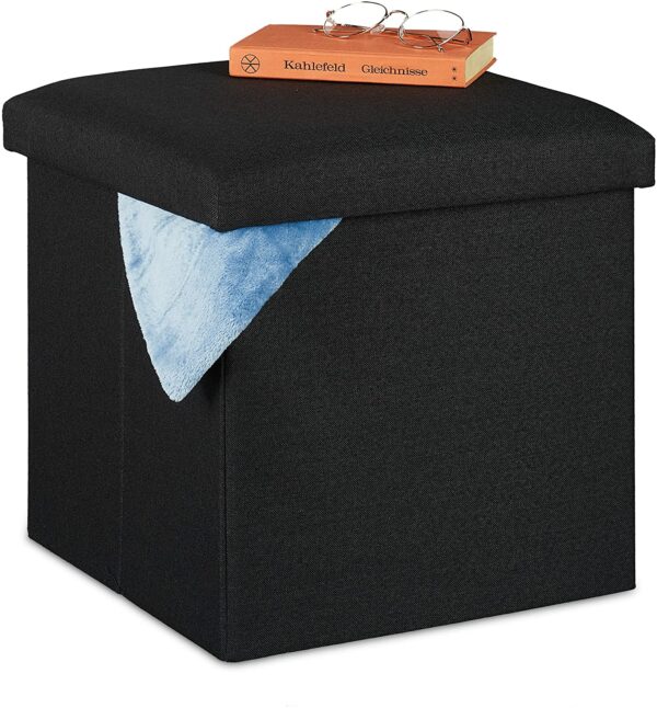 Pouf de Rangement Noir Pliable En Tissus Forme carré Hapygood pas cher