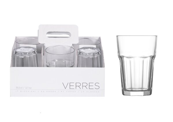 6 Verres trempé à Eau, Soda, Jus, Cocktails Baroque 36,5 cl Gobelets à Boissons Transparent - H.13 x Dia.9.5 cm