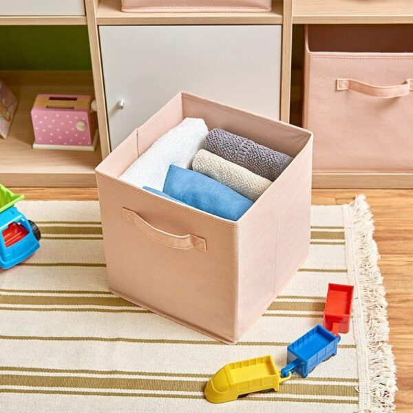 6 Cubes Intissé Tissus Boite de Rangement Tiroir Pliant Fuchsia Rose avec Poignées 31 x 31 cm hapygood pas cher