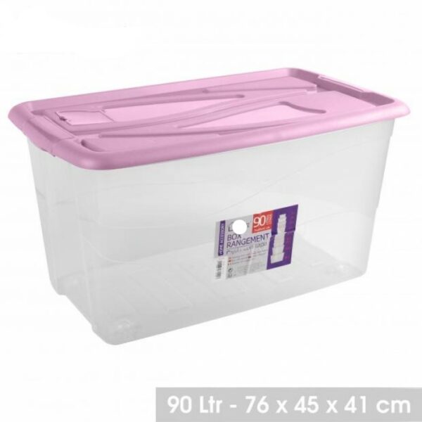 Box de Rangement Compact 90 Litres Avec Couvercle et Roulettes hapygood pas cher