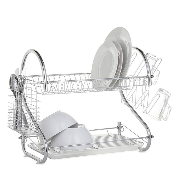 Égouttoir à Vaisselle Inox Chromé à 2 Etages Avec Plateau D’égouttement , Assiettes, Tasses, Verres, Couverts et Accessoires de Cuisine – 50 x 24,5 x 38 cm hapygood pas cher