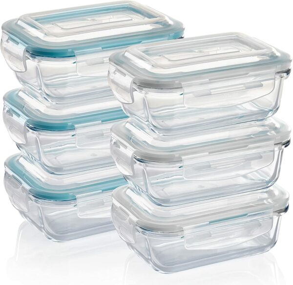 6 Boites Hermétique Alimentaire Rectangulaire en Verre Avec Couvercle 370 ml – 15 x 10 x H.6 cm hapygood pas cher
