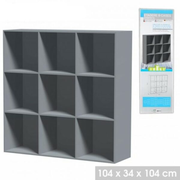 Etagère Bibliothèque de Rangement gris 9 Niches hapygopod pas cher