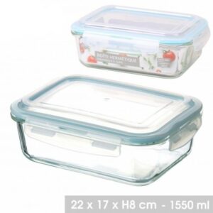 Boite Hermétique Alimentaire Rectangulaire en Verre Avec Couvercle 1550 ml hapygood à petit prix