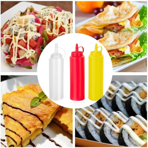 3 Bouteilles à Sauce 350 ml Flacon Souple en Plastique 3 Couleurs Pour Ketchup Moutarde Mayonnaise