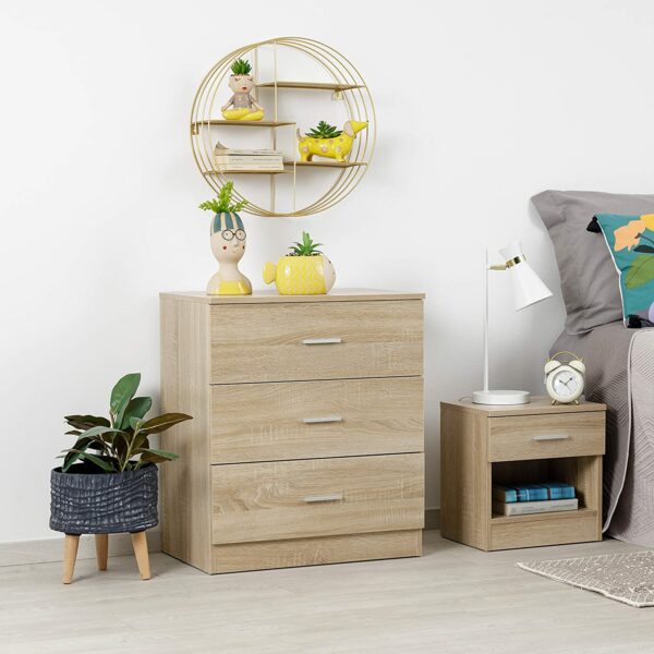 Meuble de Rangement 3 Tiroirs Style Chêne à petit prix