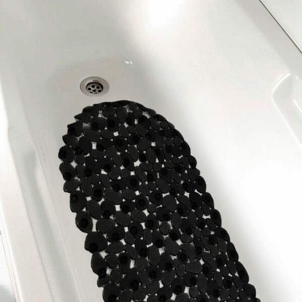 Tapis Fond de Baignoire Plastique Design Galets Noir Antidérapant Avec Ventouses