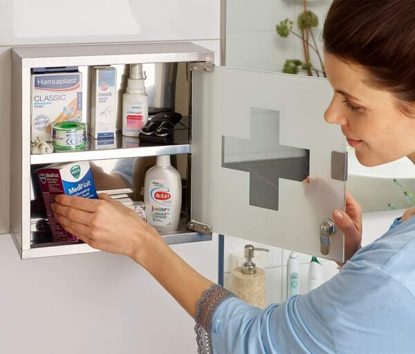 Petite Armoire à pharmacie en acier inoxydable 1 porte aimantée en Verre Trempé