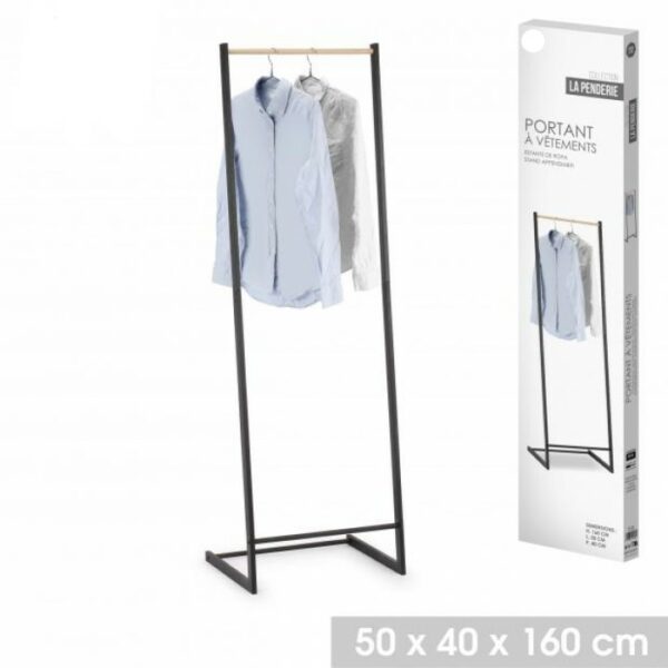 Portant Vêtements Métal Noir Robuste Avec Barre en Bois Style industriel
