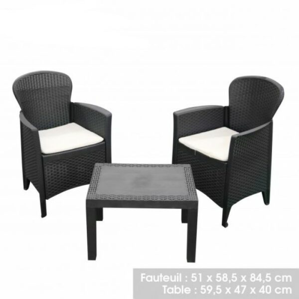 Ensemble de jardin avec coussins 3 Pièces Akita Anthracite