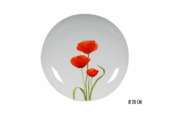 6 Assiettes à Dessert Calotte Poppy en Porcelaine 20 cm Imprimé Fleur Coquelicot