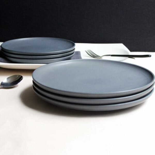 4 Assiettes Plate NORDIC Ardoise Gris Mat Bohème Vintage Grès 28 cm