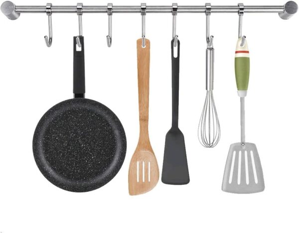 Barre de Suspension Crédence de Cuisine Acier Inoxydable 8 Crochets Support Mural 54 cm