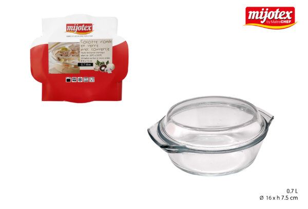 Lot de 4 Cocotte Ronde en Verre Mini Plat à Four 0,7 Litre Avec Couvercle