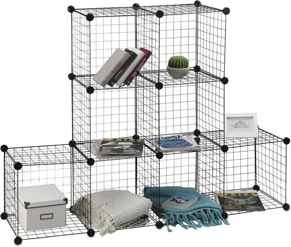 Étagère de Rangement Modulable Grille Treillis 9 Casiers compartiments Métal Meuble de Rangement Noir