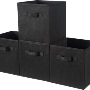 4 Cubes Intissé Noir Bac de Rangement Pliable Avec Poignée 30 x 30 cm