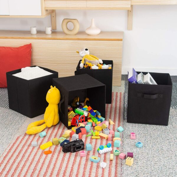 Lot de 4 Cube Intissé Noir Bac de Rangement Pliable Avec Poignée 30 x 30 cm