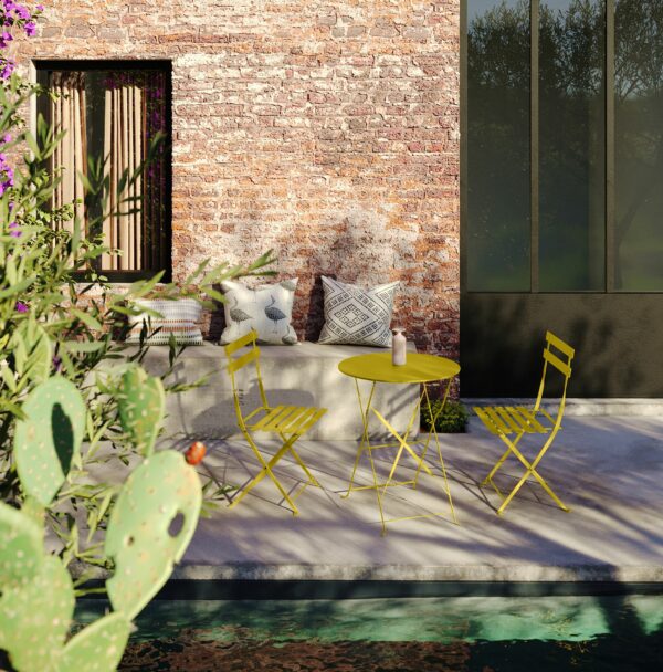 Table Pliante Bistrot Ronde De Jardin Jaune