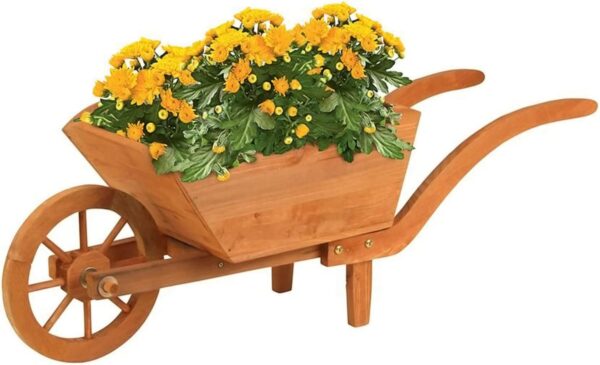 Porte Plante Brouette Jardinière Décorative de Plantation en Bois Naturel 73 x 31 x H.28 cm