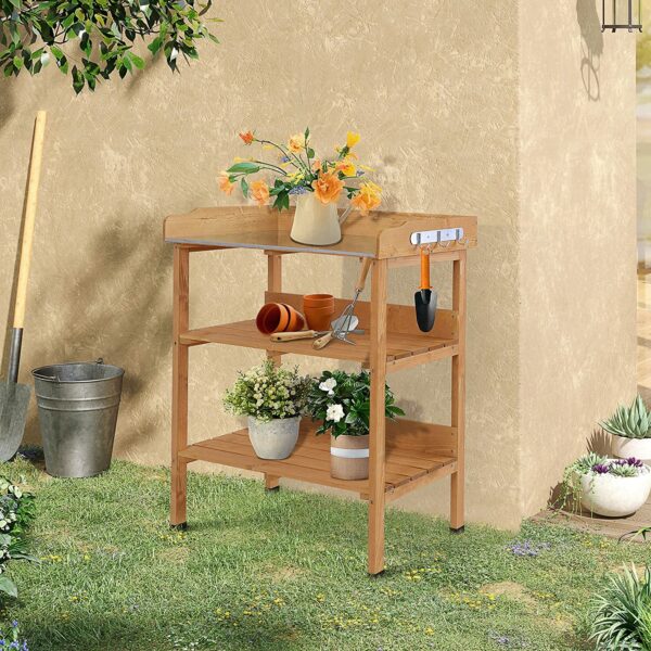 Table de Jardinage Plateau tôle Acier galvanisé avec Rebord 77 x 37 x H.89 cm