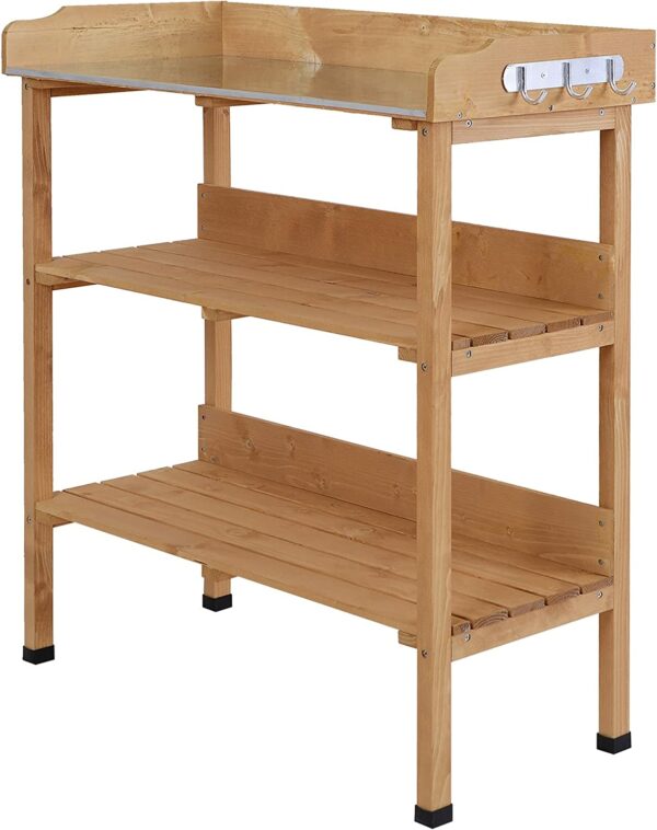 TABLE DE REMPOTAGE EN BOIS NATUREL AVEC 2 ETAGERES 77 x 37 x H.89 cm