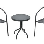 Salon de Jardin 2 Places En Résine et Acier Gris Anthracite 2 Fauteuils + 1 Table – Meuble de Jardin