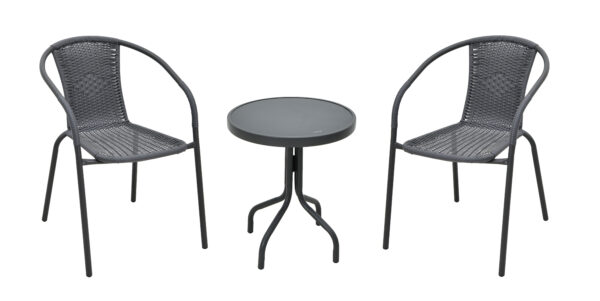 Salon de Jardin 2 Places En Résine et Acier Gris Anthracite 2 Fauteuils + 1 Table – Meuble de Jardin