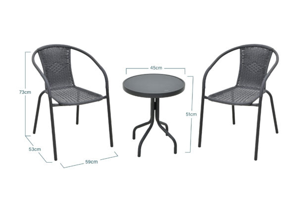Set Balcon Mistral en Résine Salon de Jardin Gris Anthracite Acier