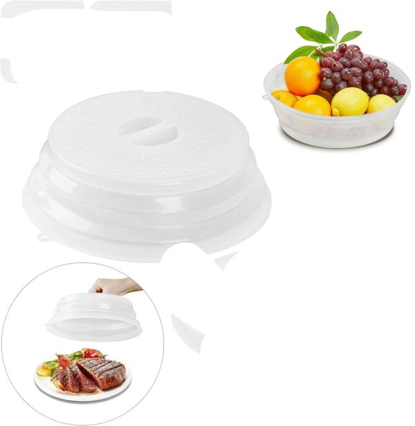Cloche Micro-Ondes Polypropylène Couvercle Transparent de Service Repas Assiette en Plastique Dia.26,5 x 7 cm