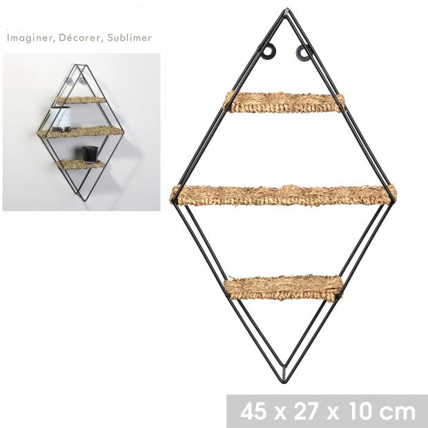 Étagère Flottante Murale Suspendue Structure en métal Noir Avec Corde Tissée