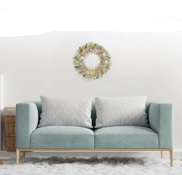 Couronne de Fleurs Séchées Pour Porte, Mur, Salon, Couloir, Chambre à coucher,Décoration de Mariage,Sans Plastique, faite à la main Diamètre 28 cm