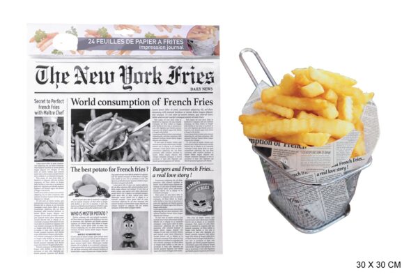 24PCS PAPIER FRITES 30X30 JOURNAL POUR PRESENTATION DECORATION PANIER CHIPS ,FRITES , PIZZA ETC…